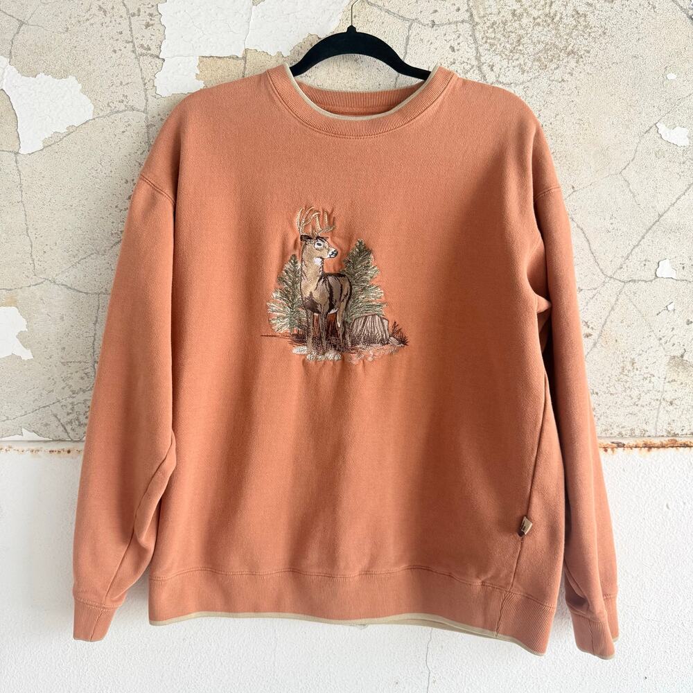Vtg Outdoorsman Sweatshirt Embroidered Deer Wildlife Men M Women L Outdoor Y2K‎